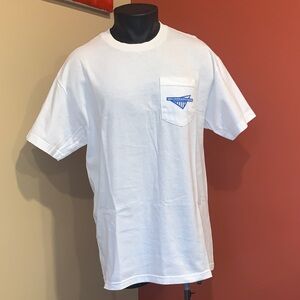 ALSTYLE Classic White Men's Pocket T‑Shirt Small Blue Logo Cotton Size Large